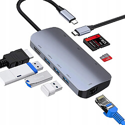 GUPBOO Adaptateur Hub Station 8 en 1 USB-C HDMI 4K RJ45 SD/TF PD,JL1263