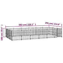 vidaXL Chenil d'extérieur pour chiens Acier 16,94 m² pas cher
