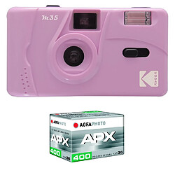 KODAK Pack M35 Argentique + Pellicule APX 400, 36 poses - Appareil Photo Kodak Rechargeable 35mm Purple, Objectif Grand Angle Fixe - Purple