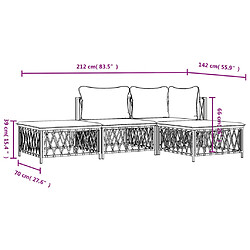 vidaXL Salon de jardin 4 pcs avec coussins blanc acier pas cher