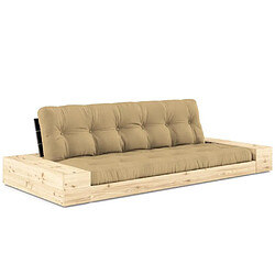 Inside 75 Canapé lit futon BASE beige blé couchage 130cm dossiers noirs et accoudoirs coffres