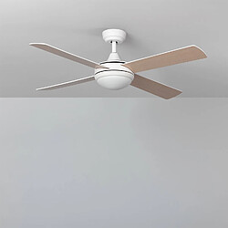 Ledkia Ventilateur de plafond Silencieux Blanc Navy 132cm Moteur DC Sans lumière Télécommande Bois clair Oui