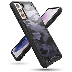 Ozzzo ringke fusion x design durable pc coque avec tpu bumper pour samsung galaxy s21+ 5g (s21 plus 5g) camo noir (xdsg0045)