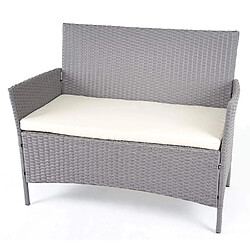 Decoshop26 Salon de jardin avec fauteuils banc et table en poly-rotin gris et coussin crème MDJ04148