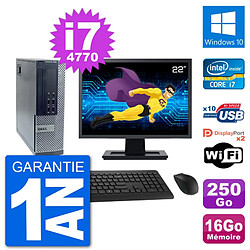 PC Dell 7020 SFF Ecran 22" i7-4770 RAM 16Go Disque Dur 250Go Windows 10 Wifi - Occasion