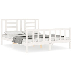 Maison Chic Lit adulte - Cadre Structure de lit avec tête de lit Contemporain blanc 160x200 cm bois massif -MN43386