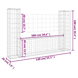 vidaXL Panier de gabion en forme de U avec 2 poteaux Fer 140x20x100 cm pas cher