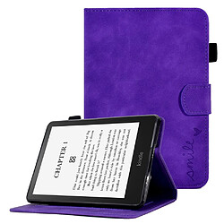 Etui en PU motif en forme de cœur avec support et porte-cartes pour votre Amazon Kindle Paperwhite (2015)/2 (2015)/3 (2015)/4 (2018) - violet