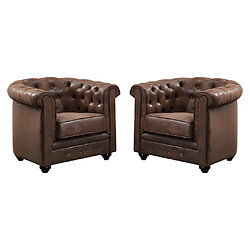 Vente-Unique Lot de 2 Fauteuils CHESTERFIELD en microfibre aspect cuir vieilli