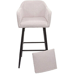 Decoshop26 Lot de 2 tabourets de bar avec repose-pieds en tissu crème et métal noir TDB04063