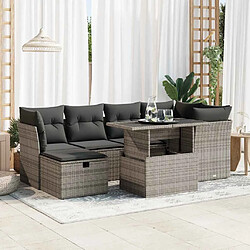 vidaXL Salon de jardin avec coussins 7 pcs gris résine tressée