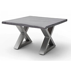 Pegane Table basse en bois d'acacia massif gris / acier inoxydable - L.75 x H.45 x P.75 cm