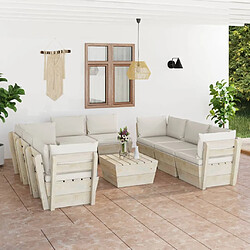 vidaXL Salon de jardin palette 9 pcs avec coussins bois d'épicéa