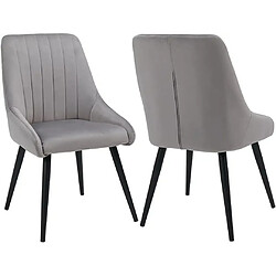 Decoshop26 2 chaises de salle à manger en tissu velours rembourré gris pieds évasés en métal noir CDS09321