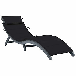 Maison Chic Chaise longue avec coussin | Bain de soleil Relax | Transat Gris Bois d'acacia solide -GKD31833