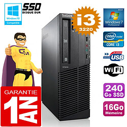 PC Lenovo M92p SFF Core I3-3220 Ram 16Go Disque 240 Go SSD Graveur DVD Wifi W7 - Occasion