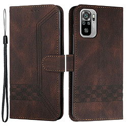 Etui en PU motif lignes de losange avec support marron foncé pour votre Xiaomi Redmi Note 10 4G/Note 10S