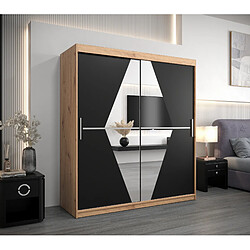 Abiks Meble Armoire Boliwia à portes coulissantes 200/180/62 2 portes (artisan/noir)