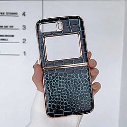 Coque en TPU + cuir véritable anti-chute, texture crocodile, nano galvanoplastie pour votre Motorola Moto Razr 2022 5G - vert nuit