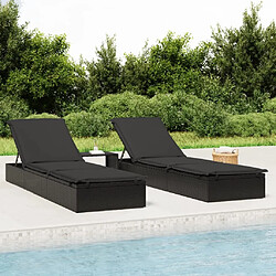 Maison Chic Chaise longue, Transat, Bain de Soleil 1 pc avec coussin noir 201x55x62cm résine tressée