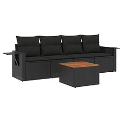 vidaXL Salon de jardin 5 pcs avec coussins noir résine tressée