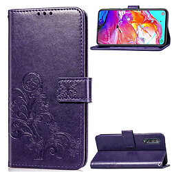 Wewoo Housse Coque Étui en cuir à Motif fleurs repiquées Lucky Clover pour Galaxy A70avec porte-cartes et & Portefeuille et dragonne Violet