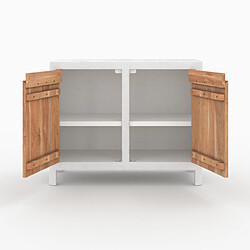 Rendez Vous Deco Petit buffet Tierra en béton blanc cassé et bois d'acacia pas cher