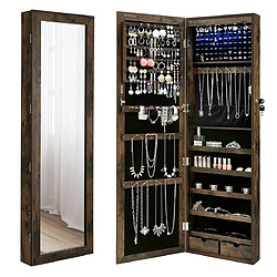 Helloshop26 Armoire à bijoux meuble de rangement mural pour colliers boucles d’oreilles placard à accessoires avec miroir divers compartiments verrouillable 120 cm marron rustique 12_0002129