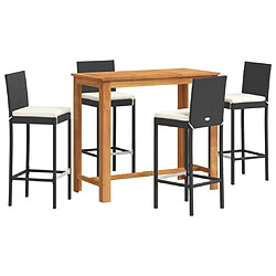 vidaXL Ensemble de bar de jardin 5 pcs noir bois massif acacia rotin