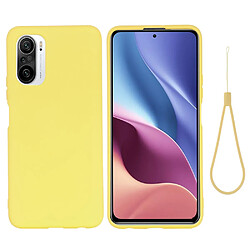 Coque en silicone souple avec sangle jaune pour votre Xiaomi Redmi K40/K40 Pro/K40 Pro+/Poco F3/Mi 11i