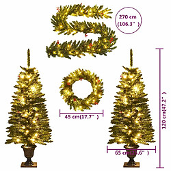 vidaXL Arbres de Noël artificiels 2 pcs et couronne, guirlande et LED pas cher