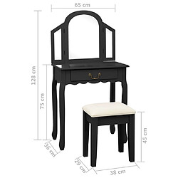 vidaXL Coiffeuse et tabouret Noir 65x36x128 cm Bois de paulownia MDF pas cher