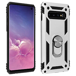 Avizar Coque Galaxy S10 Bi matière Rigide et Souple Bague Support Vidéo argent