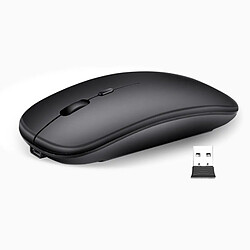 Souris sans fil noire avec récepteur 2,4 GHz, souris optique réglable sans fil, souris rechargeable