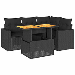 vidaXL Salon de jardin 5 pcs avec coussins noir résine tressée