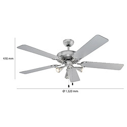 Acheter Ventilateur de Plafond avec Lumière, Silencieux, 3 Vitesses, Fonction Été-Hiver, 60, Argent, Proficare, DVL 3078