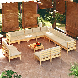 Maison Chic Salon de jardin 14 pcs + coussins - Mobilier/Meubles de jardin - Table et chaises d'extérieur crème Bois de pin solide -MN33706