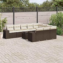 vidaXL Salon de jardin et coussins 11 pcs marron résine tressée