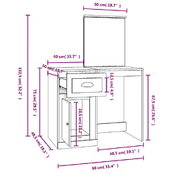 Helloshop26 Coiffeuse table de maquillage design meuble mobilier de chambre et miroir 90 x 50 x 132,5 cm bois d'ingénierie chêne fumé 02_0006409 pas cher