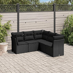 Maison Chic Salon de jardin 5 pcs avec coussins | Ensemble de Table et chaises | Mobilier d'Extérieur noir résine tressée -GKD62832