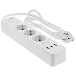 Barrette d'alimentation InLine® 3 ports avec USB QC, 3x type F allemand avec interrupteur et sécurité enfants blanc 1,5 m