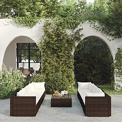 vidaXL Salon de jardin 9 pcs avec coussins résine tressée marron