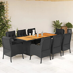 Maison Chic Ensemble à manger d'extérieur 9 pcs avec coussins,Salon de jardin noir résine tressée -GKD766527