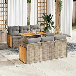 vidaXL Salon de jardin avec coussins 7 pcs beige résine tressée acacia