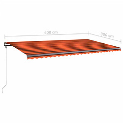 vidaXL Auvent manuel rétractable avec LED 600x300 cm Orange et marron pas cher