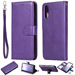 Wewoo Housse Coque Pour Huawei P20 Étui de protection à rabat horizontal de couleur unie avec support et fentes cartes et portefeuille et cadre photo et lanière violet