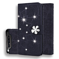 Wewoo Housse Coque Pour Galaxy A80 / A90 Veau Diamant Motif Mandala Double Pliure Conception Etui en cuir estampé avec porte-monnaie et titulaire et fentes cartes Noir