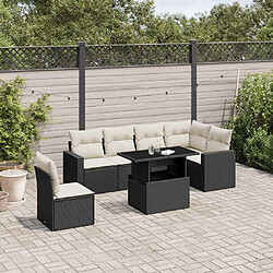 vidaXL Salon de jardin 7 pcs avec coussins noir résine tressée