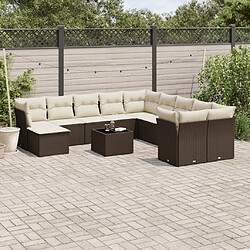 vidaXL Salon de jardin avec coussins 12 pcs marron résine tressée