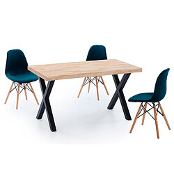 Avis Pegane Table à manger en bois coloris chêne / pieds noir - Longueur 140 x profondeur 80 x hauteur 76 cm